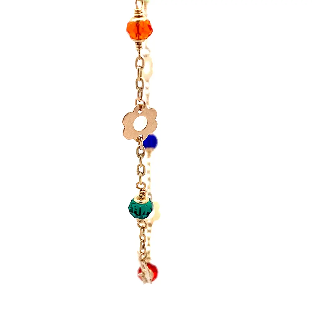 Cadena Limada de Oro Amarillo 18K con Dije Flores Multicolor