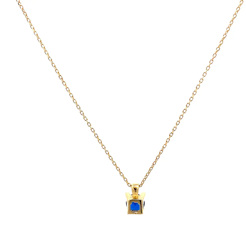 Cadena Limada de Oro Amarillo 18K con Dije Chatón Azul