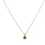 Cadena Limada de Oro Amarillo 18K con Dije Chatón Azul