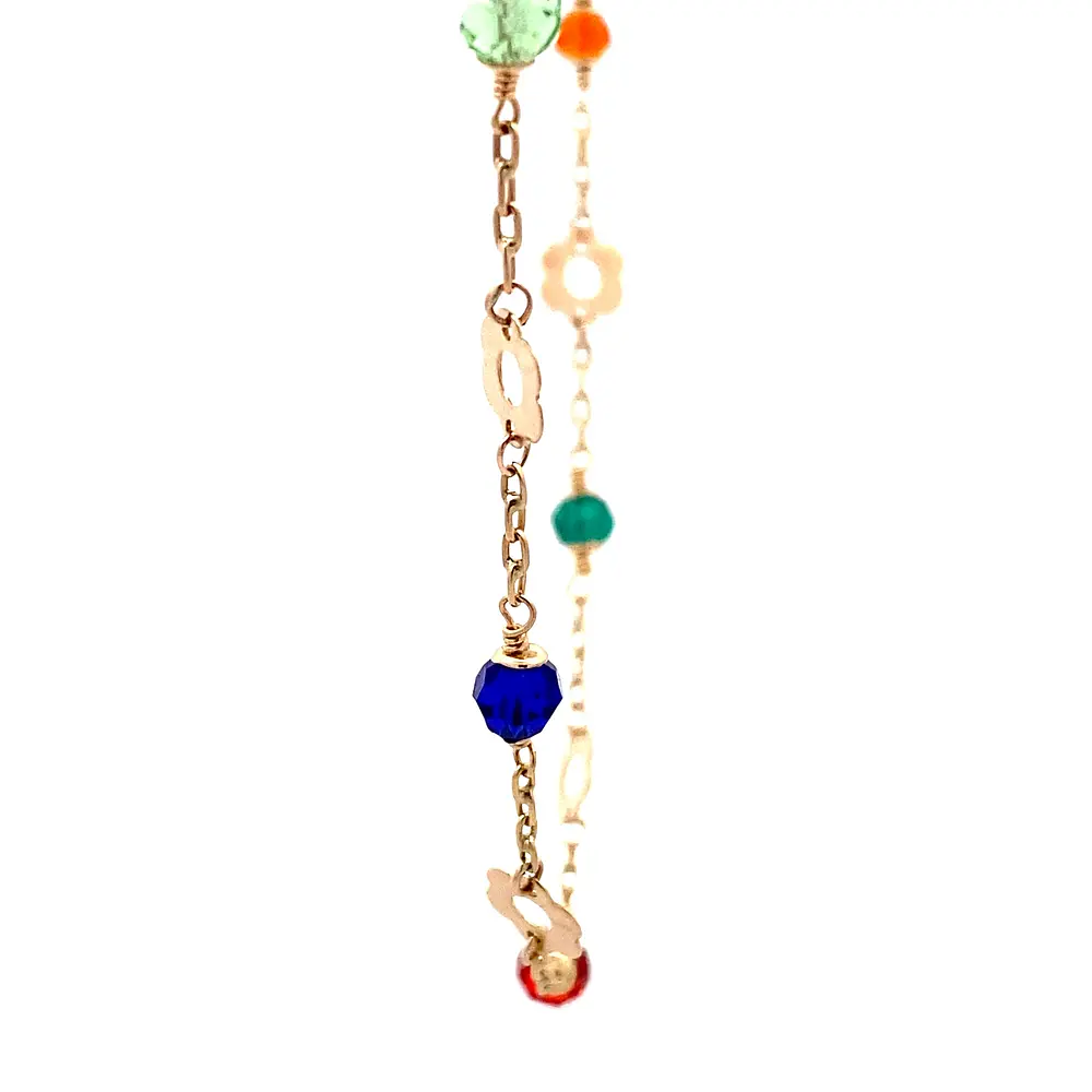 Cadena Limada de Oro Amarillo 18K con Dije Flores Multicolor