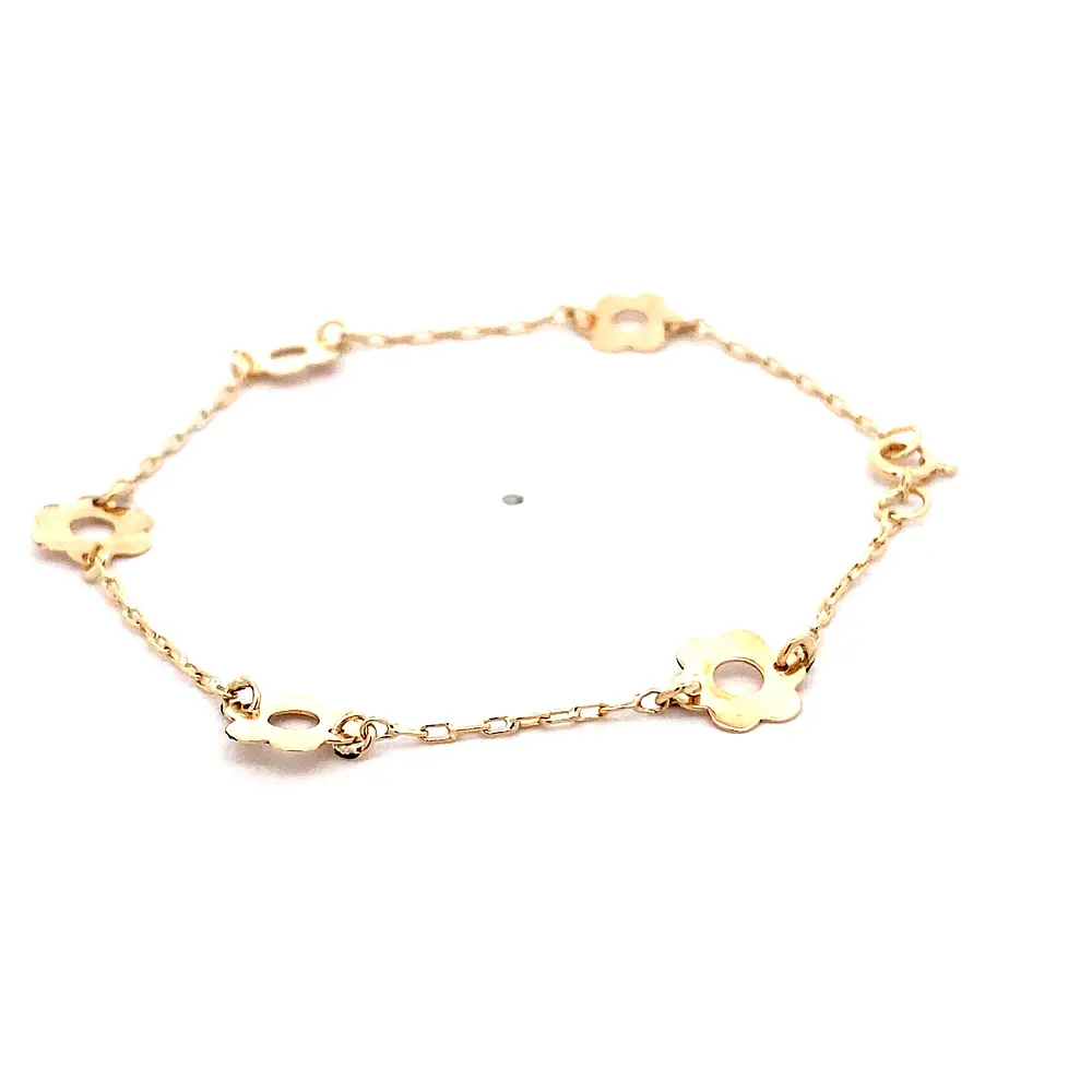Pulsera Limada de Oro Amarillo 18K con 5 Dijes de Flores