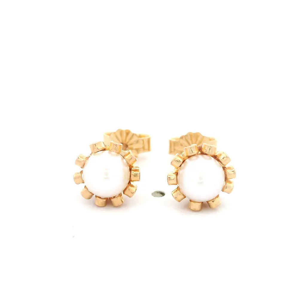 Aros Cuello de Payaso de Oro Amarillo 18K con Perla