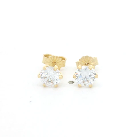 Aros Casquillo de Oro Amarillo 18K con Piedra Incolora
