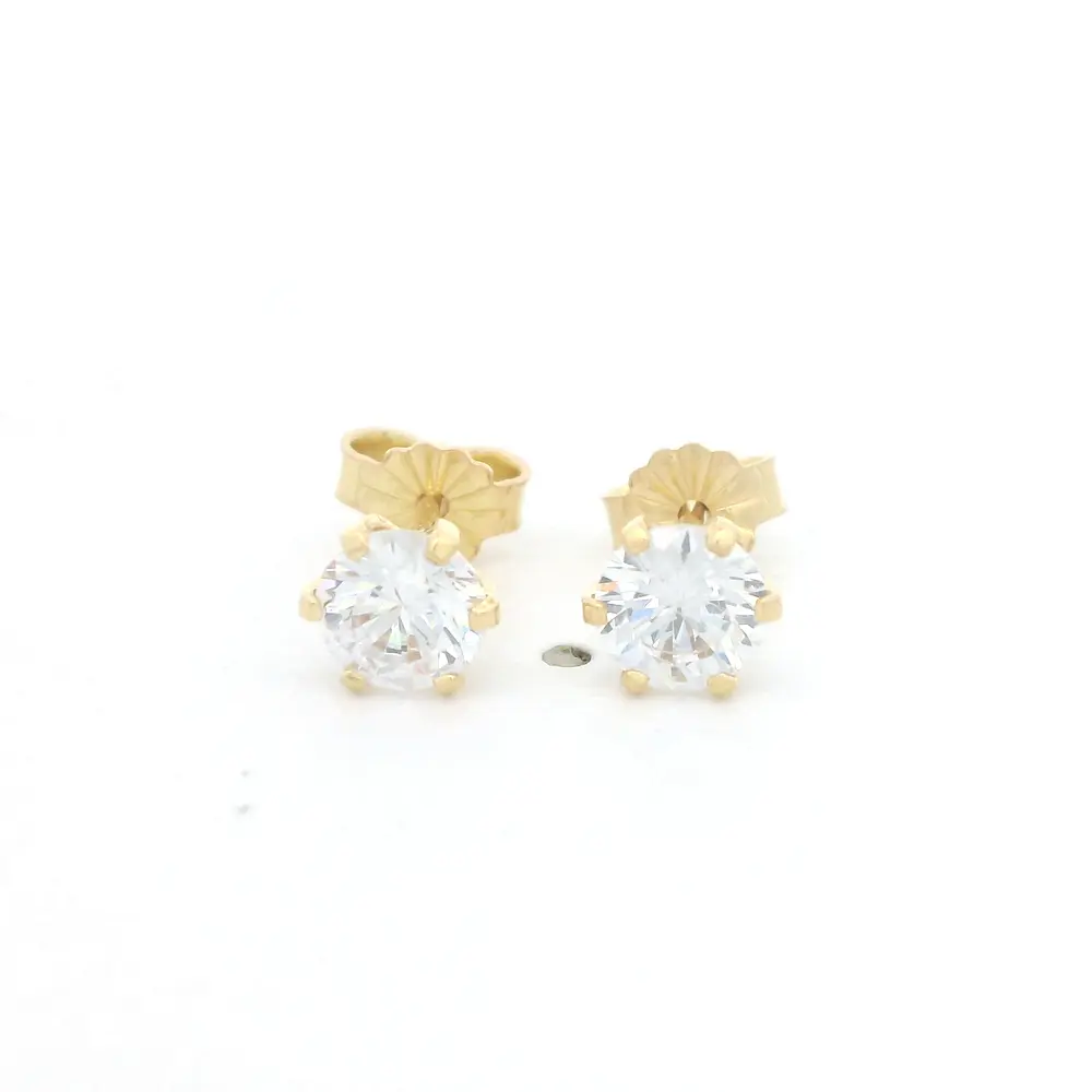 Aros Casquillo de Oro Amarillo 18K con Piedra Incolora