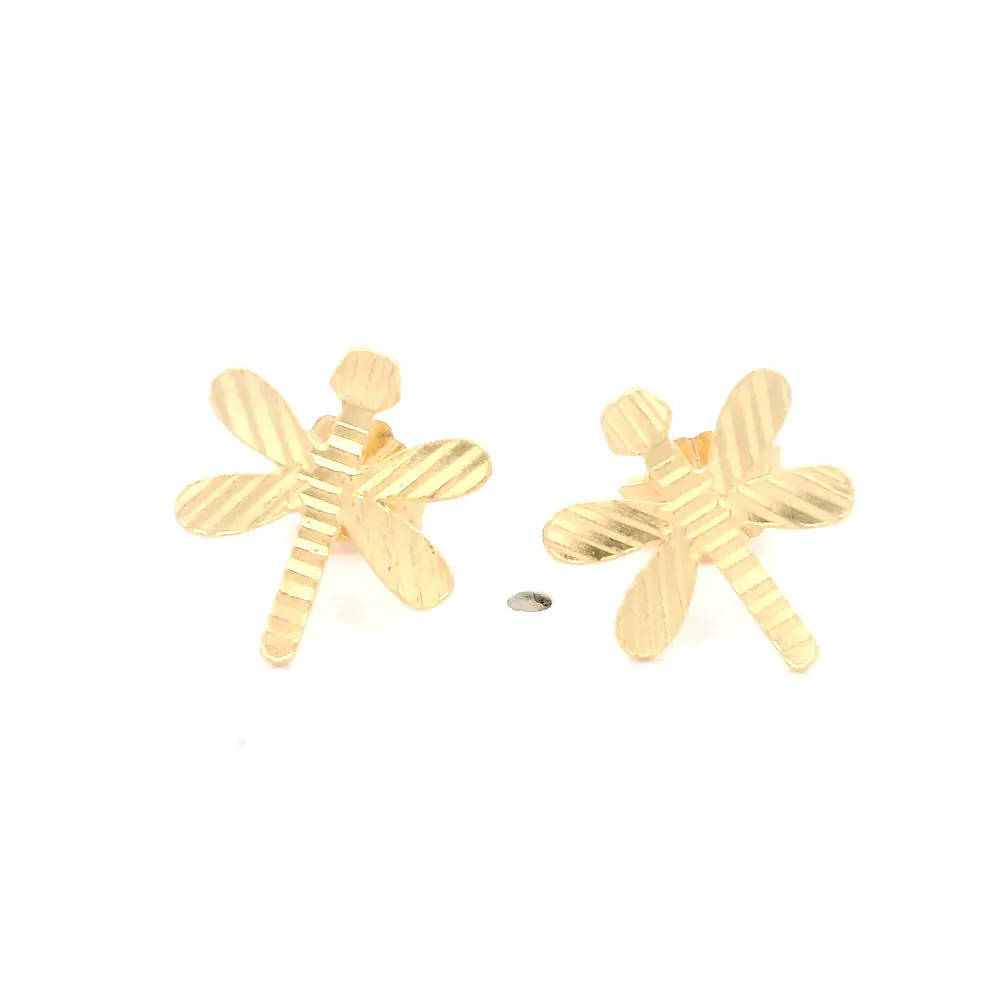 Aros Libélula Tallada de Oro Amarillo 18K