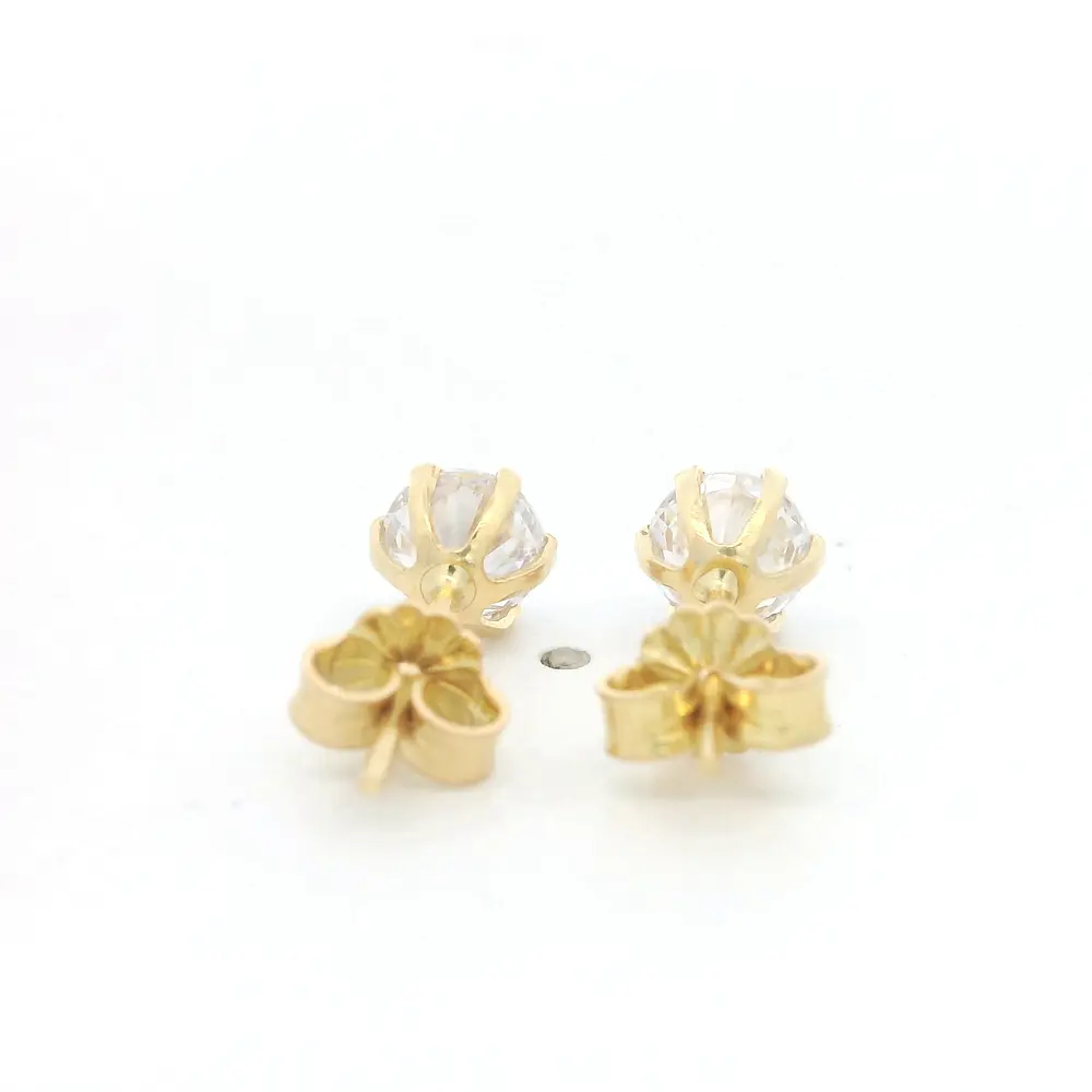 Aros Casquillo de Oro Amarillo 18K con Piedra Incolora
