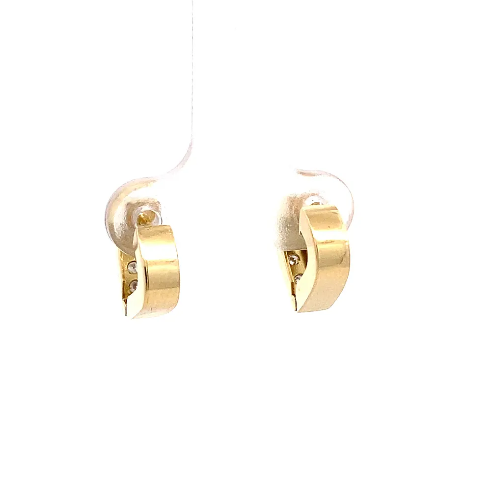 Aros Huggies Corazón de Oro Amarillo 18K con Diamantes