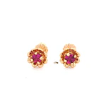 Aros Flor para Bebé de Oro Amarillo 18K con Piedra Fucsia