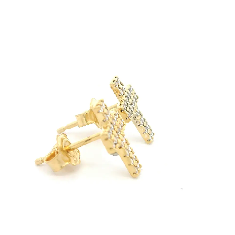 Aros Cruz de Oro Amarillo 18K con Piedras Incoloras