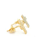 Aros Cruz de Oro Amarillo 18K con Piedras Incoloras