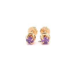 Aros Chatón para Bebé de Oro Amarillo 18K con Piedra Morada