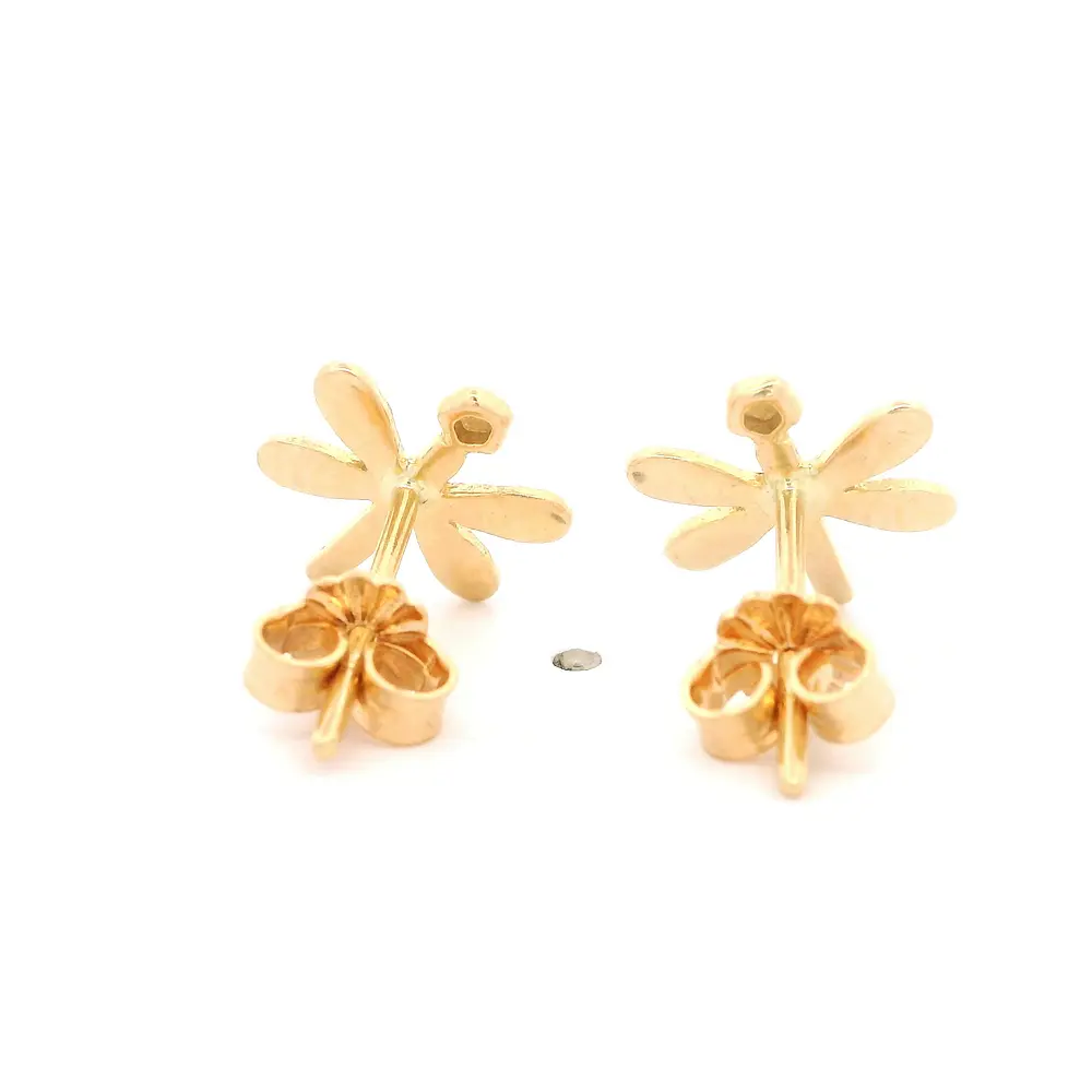 Aros Libélula Tallada de Oro Amarillo 18K