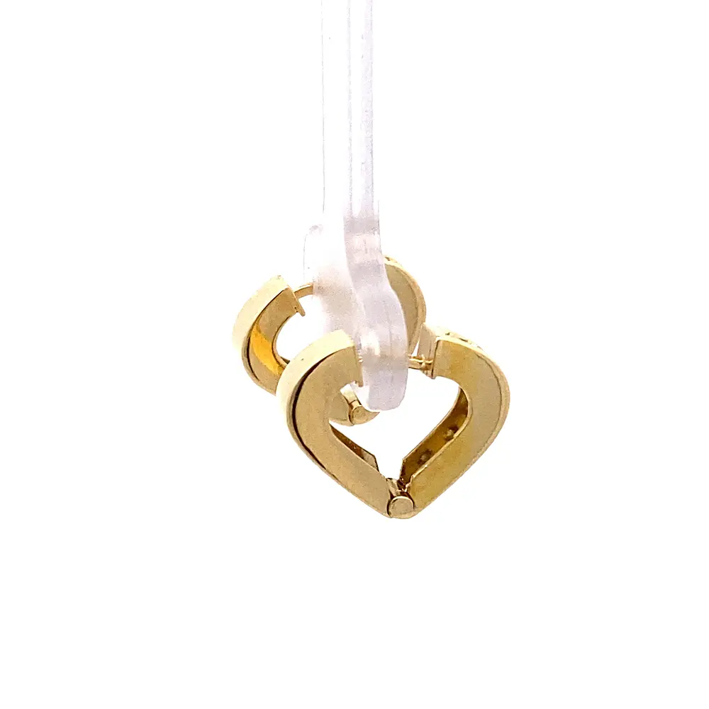 Aros Huggies Corazón de Oro Amarillo 18K con Diamantes
