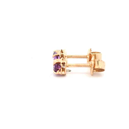 Aros Chatón para Bebé de Oro Amarillo 18K con Piedra Morada