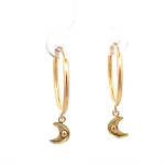 Aros Tubulares de Oro Amarillo 18K con Dije de Luna