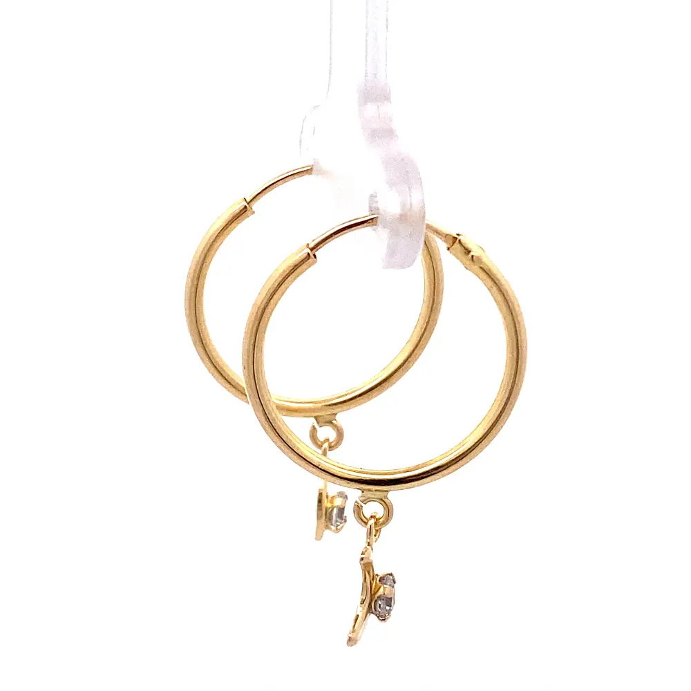 Aros Tubulares de Oro Amarillo 18K con Dije de Luna