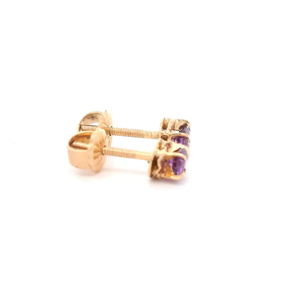 Aros Chatón para Bebé de Oro Amarillo 18K con Piedra Morada