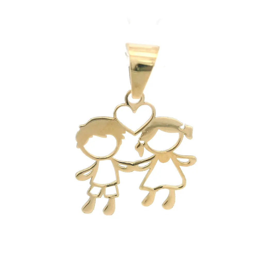 Colgante Niño y Niña con Corazón Calado de Oro Amarillo 18K