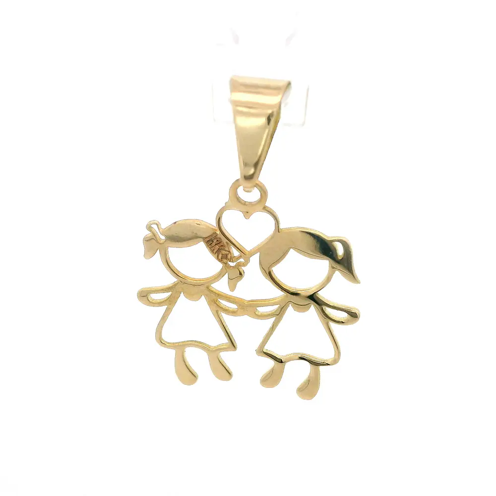 Colgante Niñas con Corazón Calado de Oro Amarillo 18K