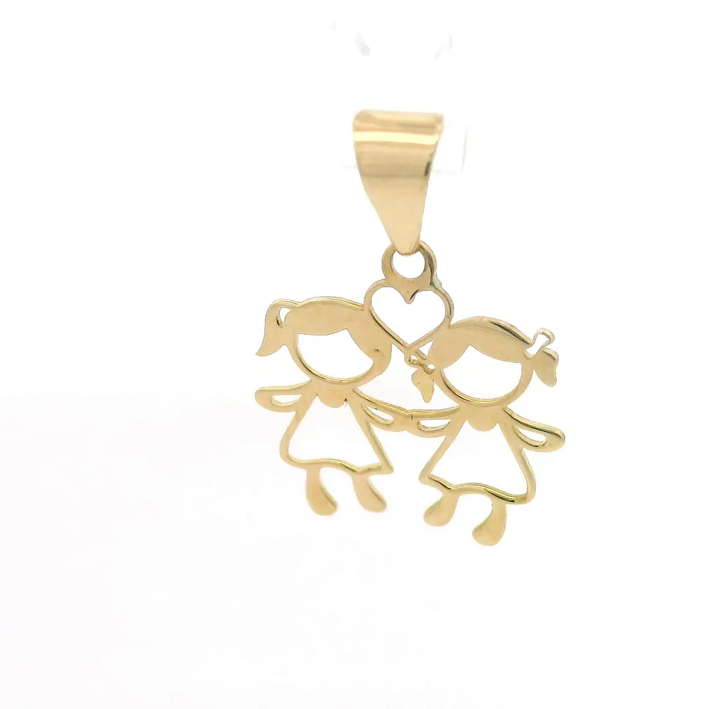 Colgante Niñas con Corazón Calado de Oro Amarillo 18K