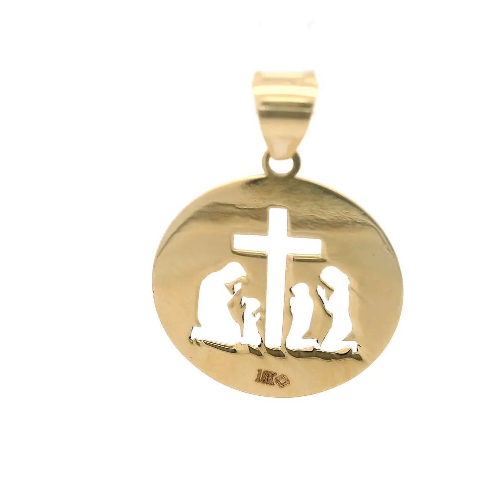 Colgante Circular Familia Orando de Oro Amarillo 18K – 22 mm
