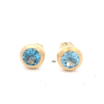 Aros De Oro Amarillo 18K Punto de Luz Piedra Celeste