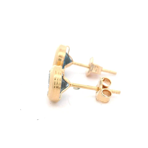 Aros De Oro Amarillo 18K Punto de Luz Piedra Celeste