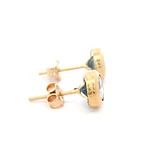Aros De Oro Amarillo 18K Punto de Luz Piedra Celeste