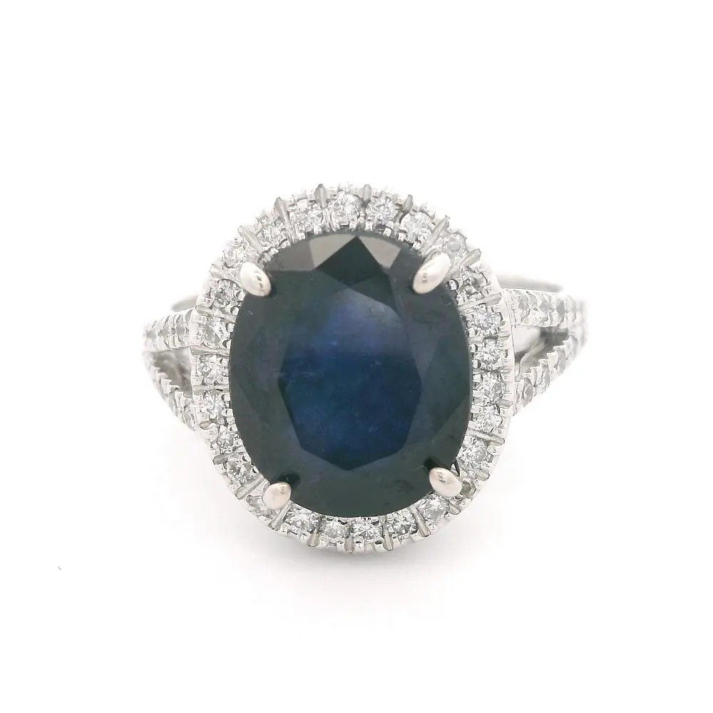 Anillo Sello de Oro Blanco 14K Rodinado con 52 Diamantes