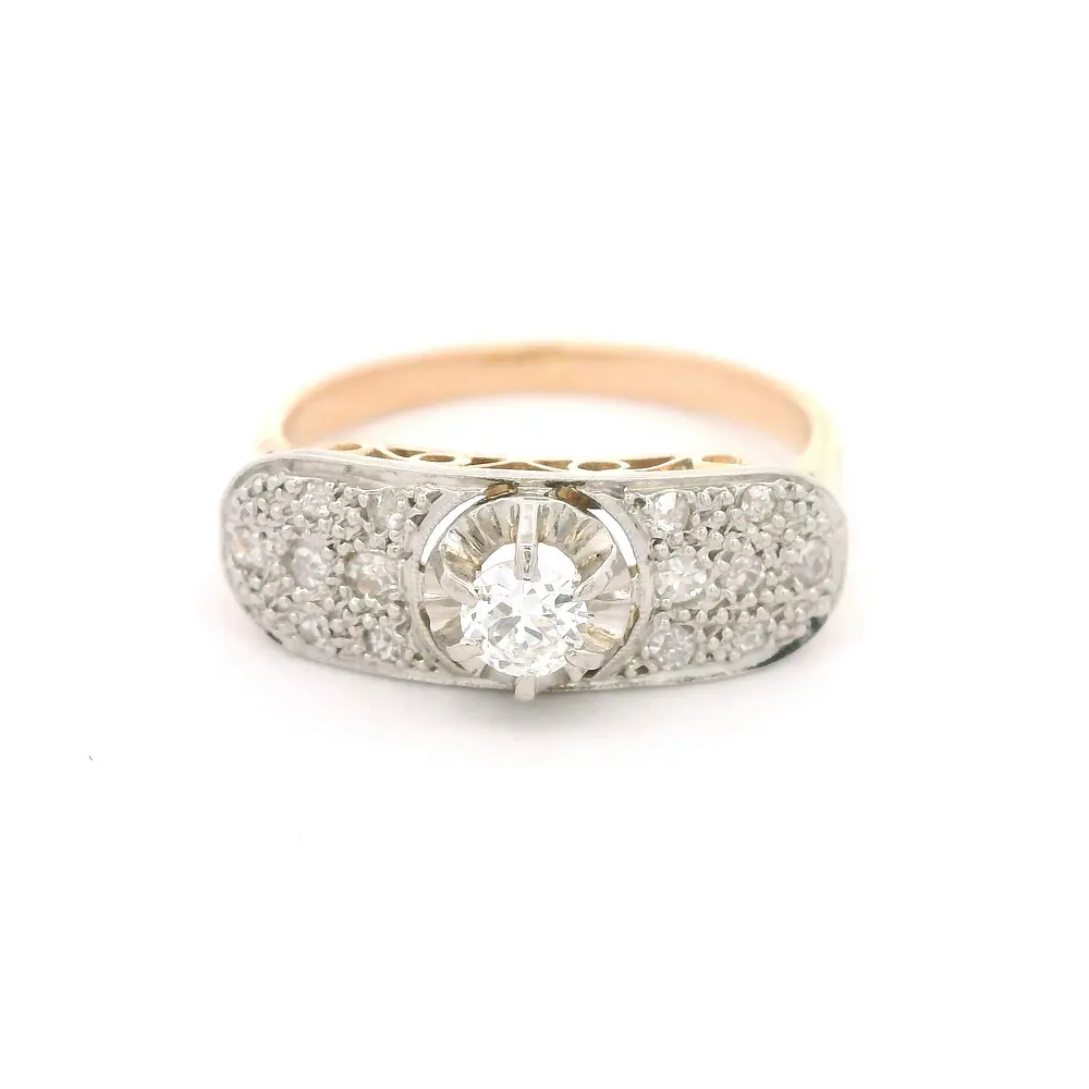 Anillo Cintillo de Dos Oros 18K con 15 Diamantes Naturales