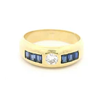 Anillo Bombé de Oro Amarillo 18K con 6 Piedras Azules y Diamante
