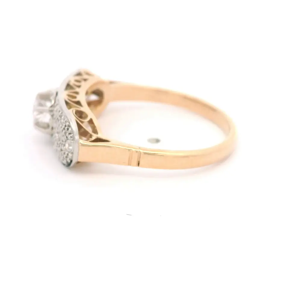 Anillo Cintillo de Dos Oros 18K con 15 Diamantes Naturales