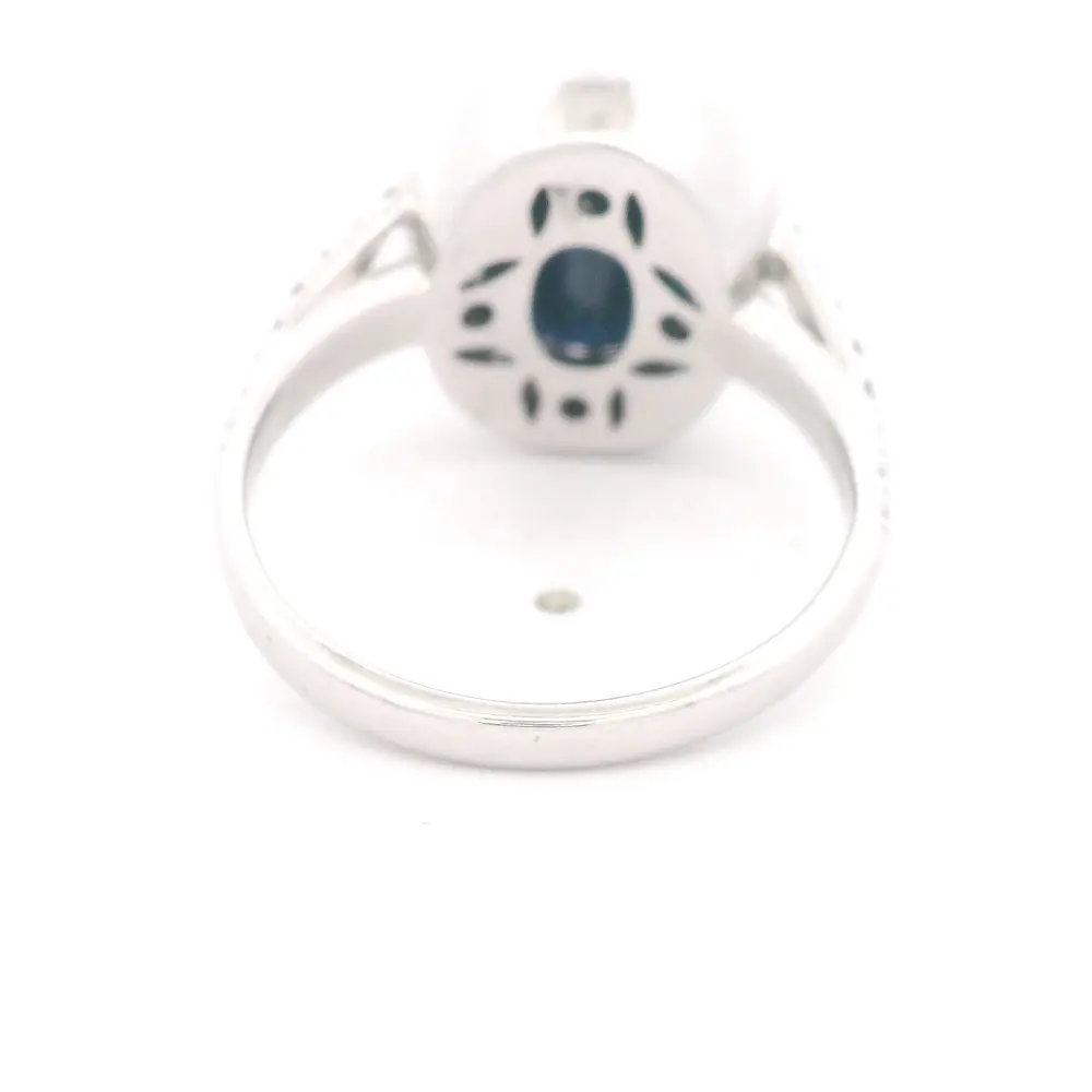 Anillo Sello de Oro Blanco 14K Rodinado con 52 Diamantes
