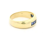 Anillo Bombé de Oro Amarillo 18K con 6 Piedras Azules y Diamante