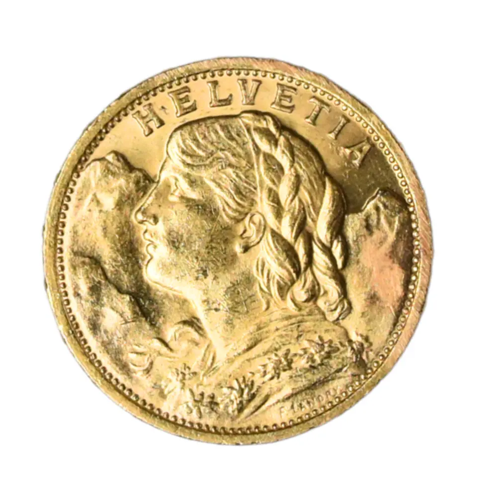 Moneda de Oro 20 Francos Vreneli Suiza 1912