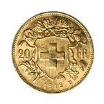 Moneda de Oro 20 Francos Vreneli Suiza 1912