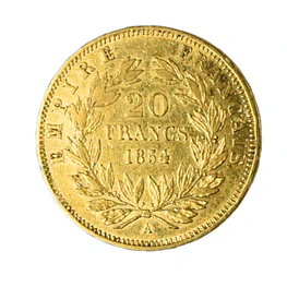 Moneda de Oro 20 Francos Napoleón III Francia 1854