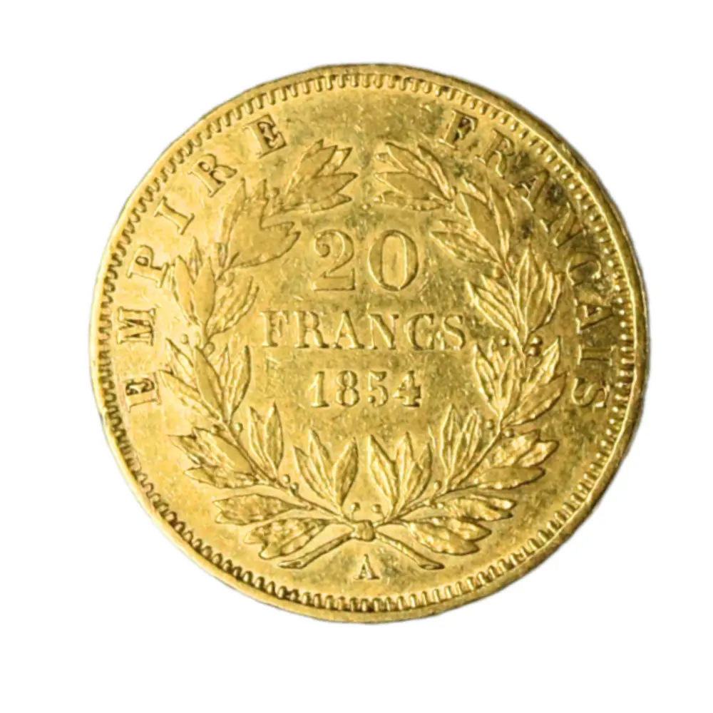 Moneda de Oro 20 Francos Napoleón III Francia 1854