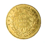 Moneda de Oro 20 Francos Napoleón III Francia 1854