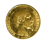 Moneda de Oro 20 Francos Napoleón III Francia 1863