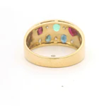 Anillo Bombé Oro Amarillo 18K con Piedras Multicolor y Diamantes
