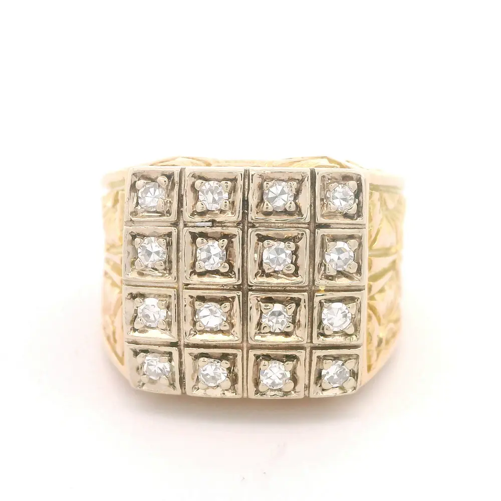 Anillo Sello Dos Oros 18K  Con  Diamantes