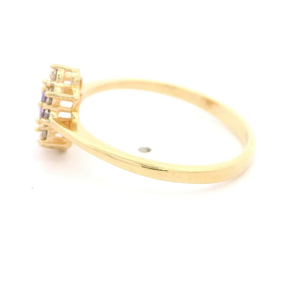 Anillo Lady Di Oro Amarillo 18K Con Piedra Morada y Piedras Incoloras