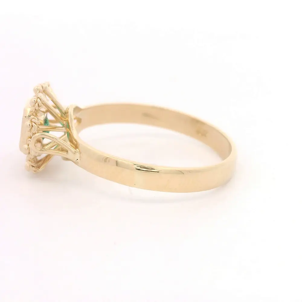 Anillo Flor Oro Amarillo 18K Con Esmeralda Cuadrada
