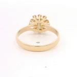 Anillo Flor Oro Amarillo 18K Con Esmeralda Cuadrada