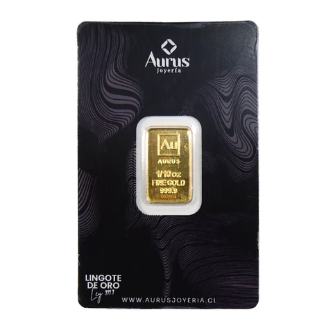 Barra De Oro 24K 1/10 Onza Troy Aurus Joyería 