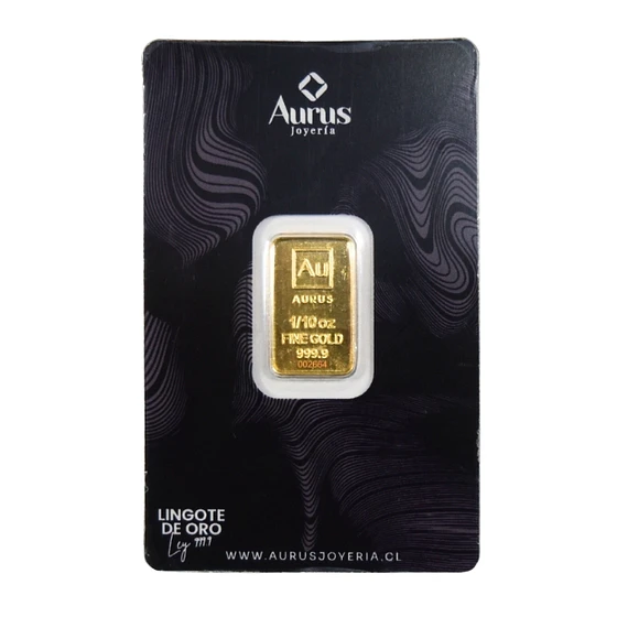 Barra De Oro 24K 1/10 Onza Troy Aurus Joyería 