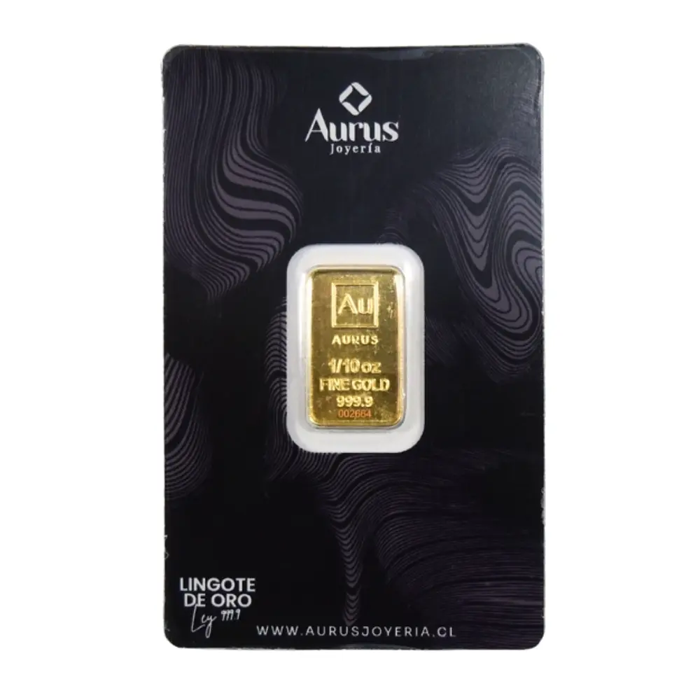 Barra De Oro 24K 1/10 Onza Troy Aurus Joyería 