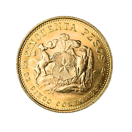 Moneda de Oro 50 Pesos Chile (5 Cóndores) Año 1969