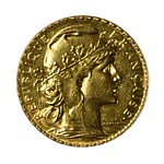 Moneda de Oro 20 Francos Francia Gallo Año 1907